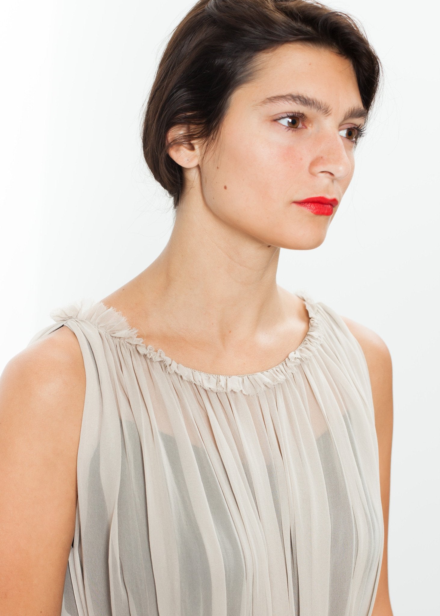 Chiffon Cape Back Dress in Sand Louiza Babouryan