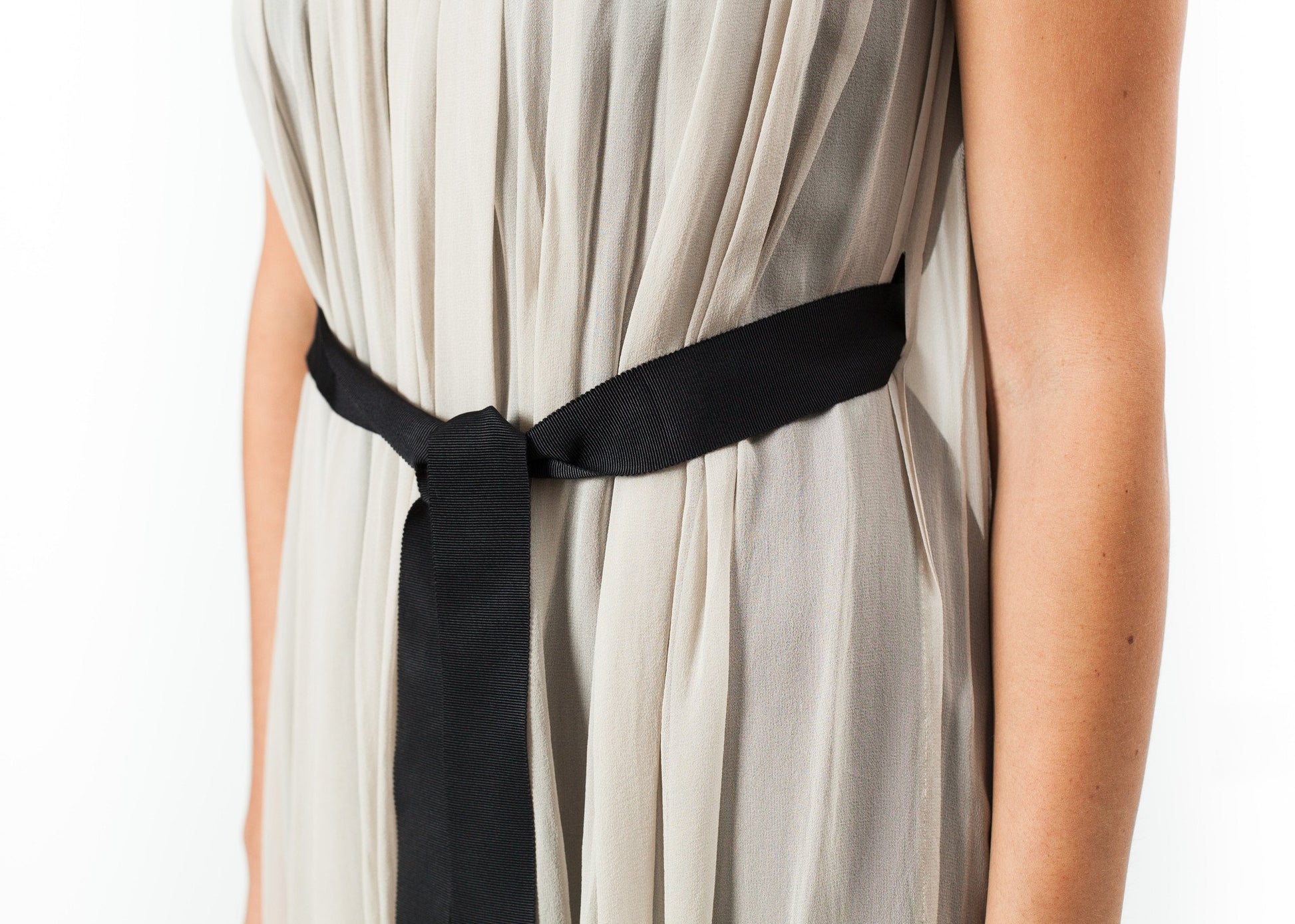 Chiffon Cape Back Dress in Sand Louiza Babouryan