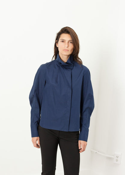 Full Collar Poplin Blouse in Navy Gianfranco Scotti