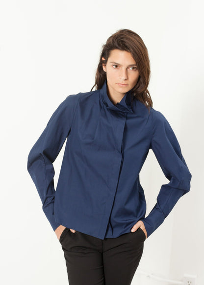 Full Collar Poplin Blouse in Navy Gianfranco Scotti