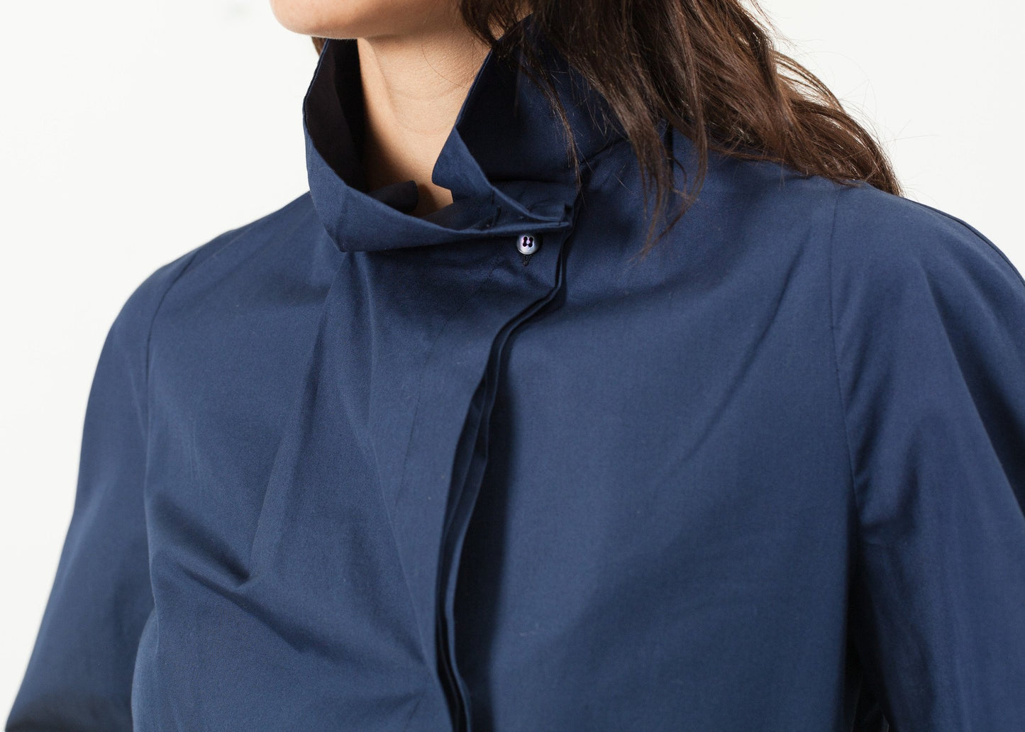 Full Collar Poplin Blouse in Navy Gianfranco Scotti