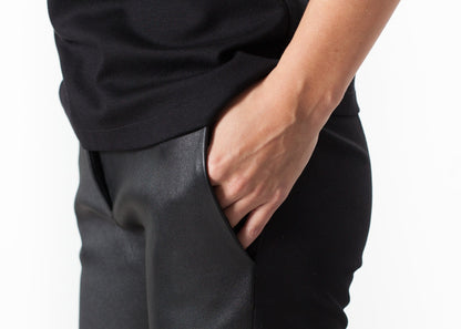 Leather Panel Trouser in Black Hache