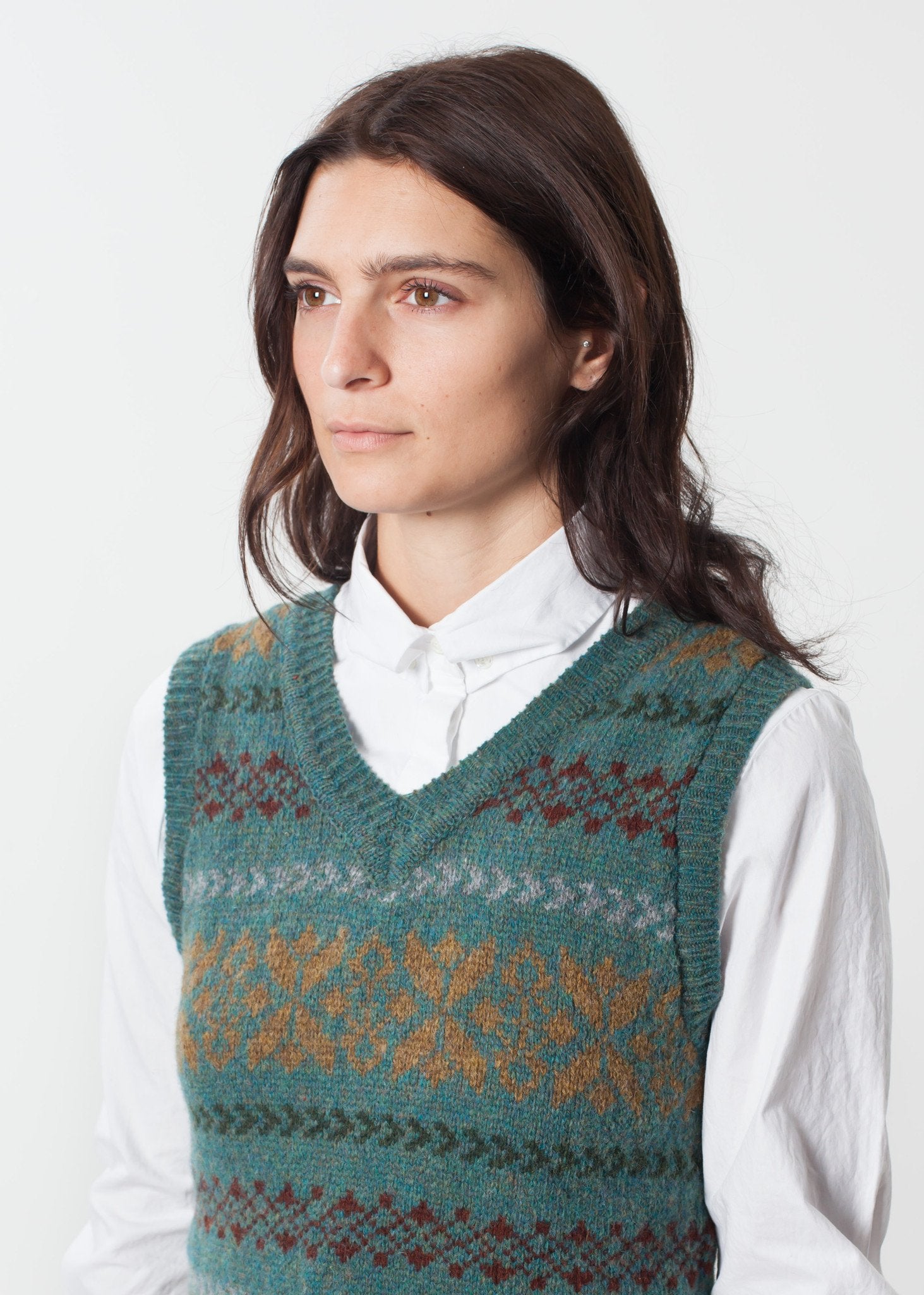 Fair Isle Vest in Army Nigel Cabourn