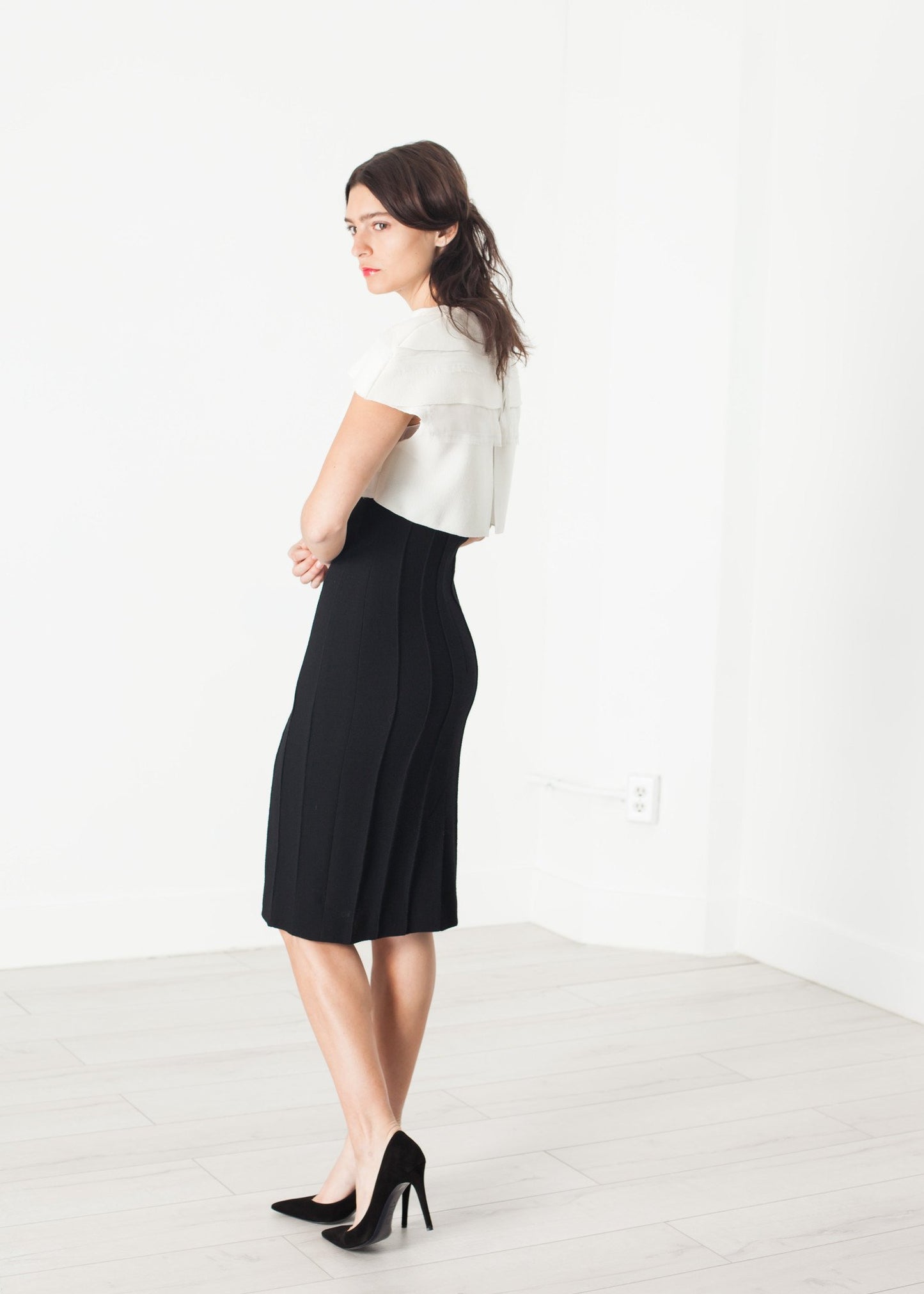 Layered Contrast Dress in Cream/Black Amelia Toro