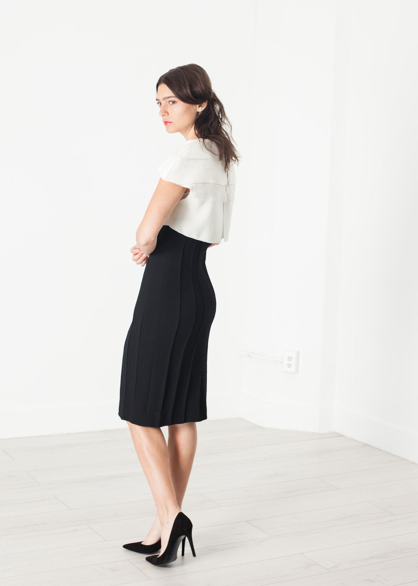 Layered Contrast Dress in Cream/Black Amelia Toro