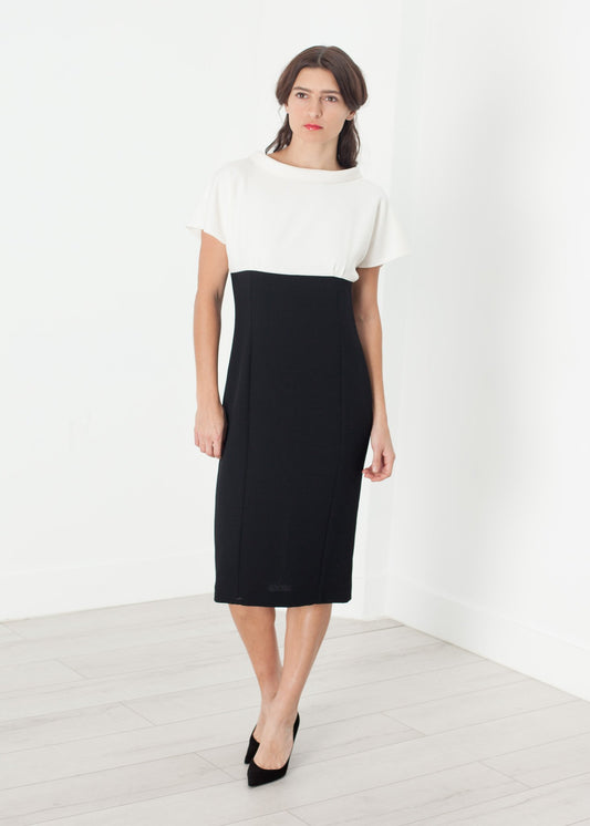 Pearl Fastened Dress in Cream/Black Amelia Toro