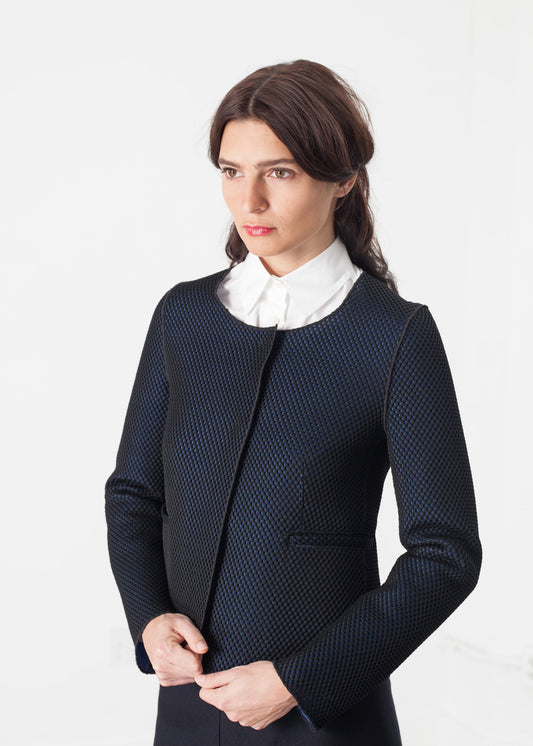 Weave Jacket in Black/Blue Hache