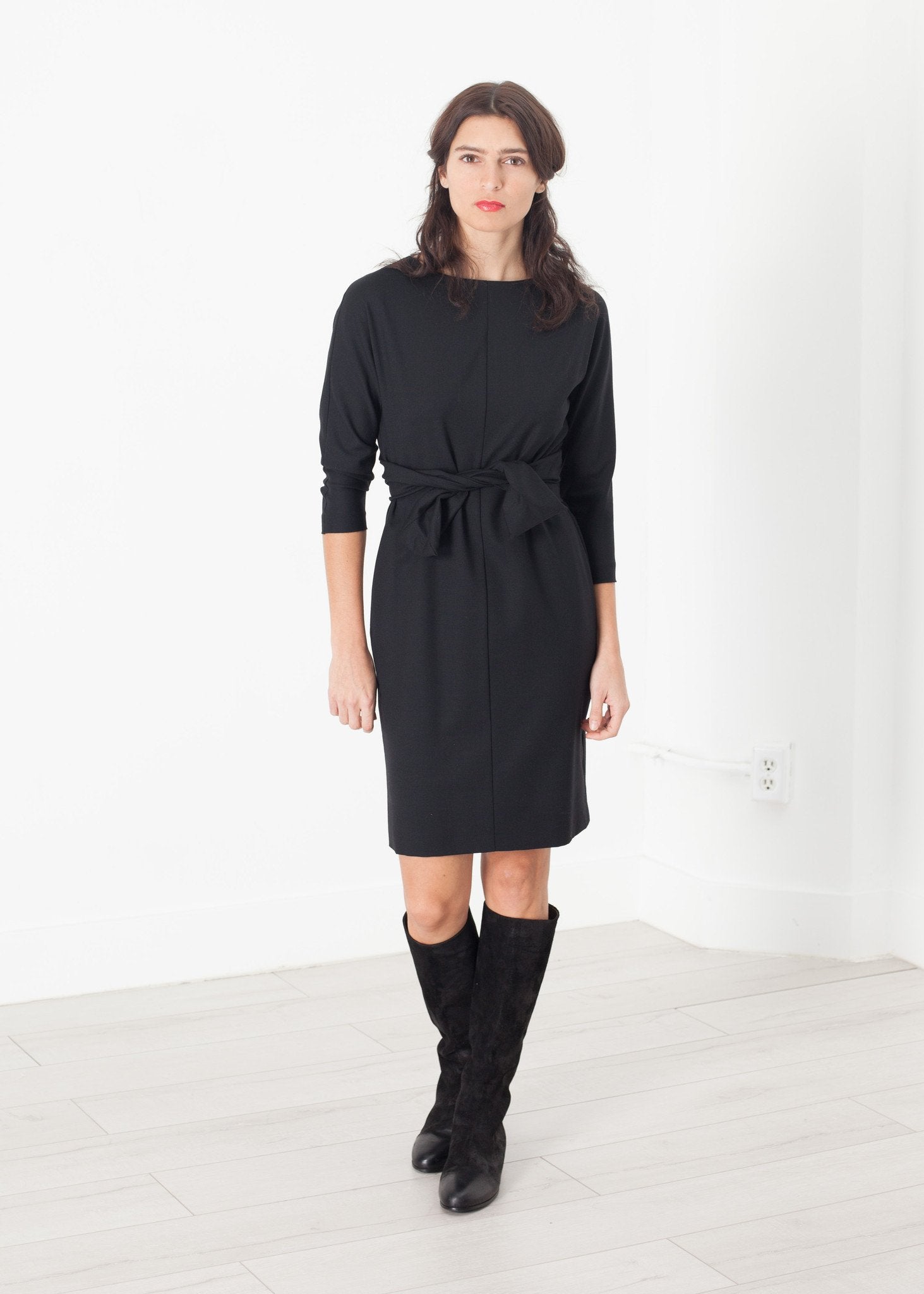 Tie Waist Dress in Black Aspesi