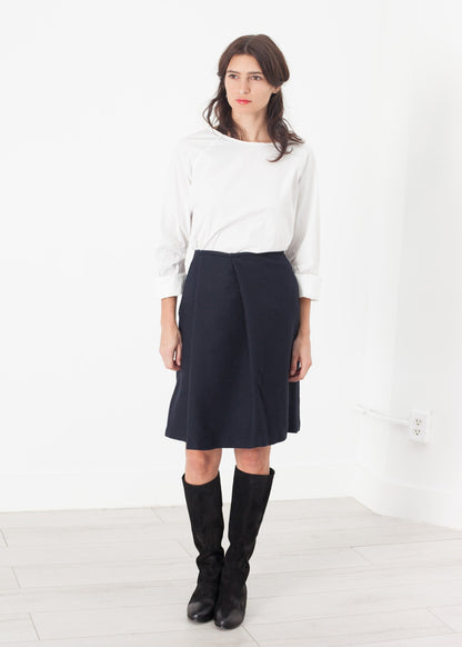 Pleated Wool Skirt in Navy Pip-Squeak Chapeau
