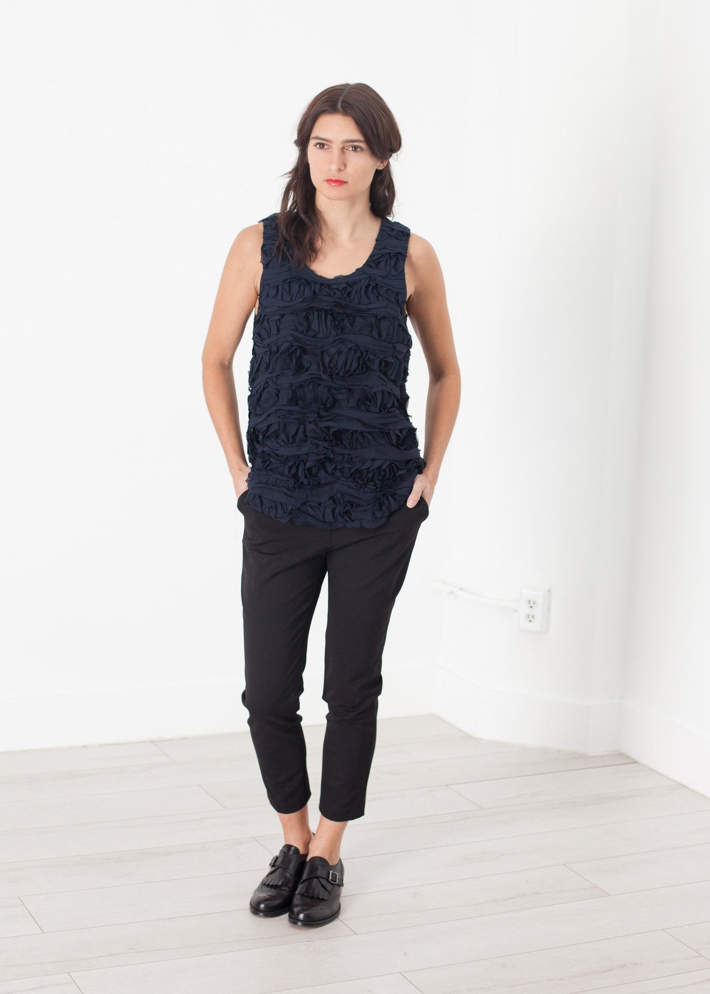 Ruffled Tank Top in Navy Harvey Faircloth