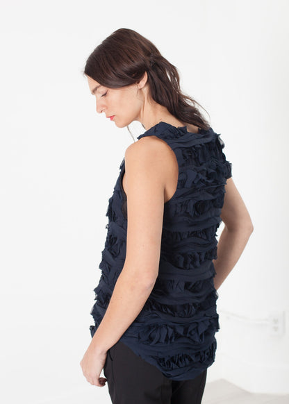 Ruffled Tank Top in Navy Harvey Faircloth