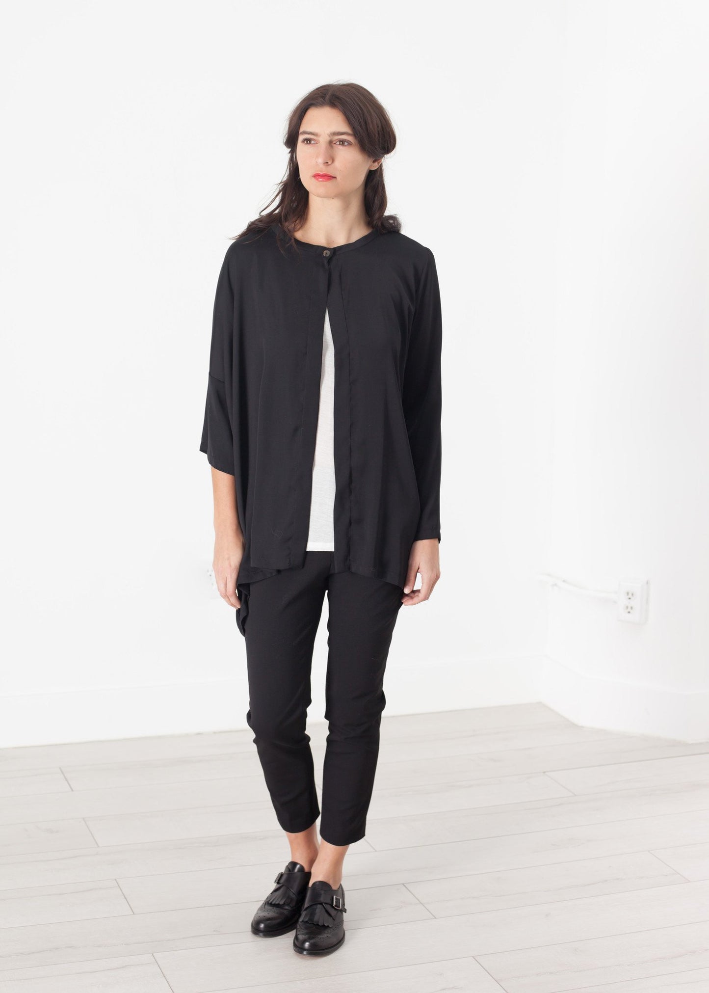 Unbalanced Cardigan in Black Maria Calderara