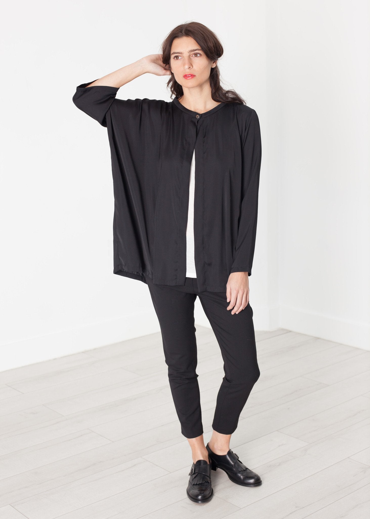 Unbalanced Cardigan in Black Maria Calderara