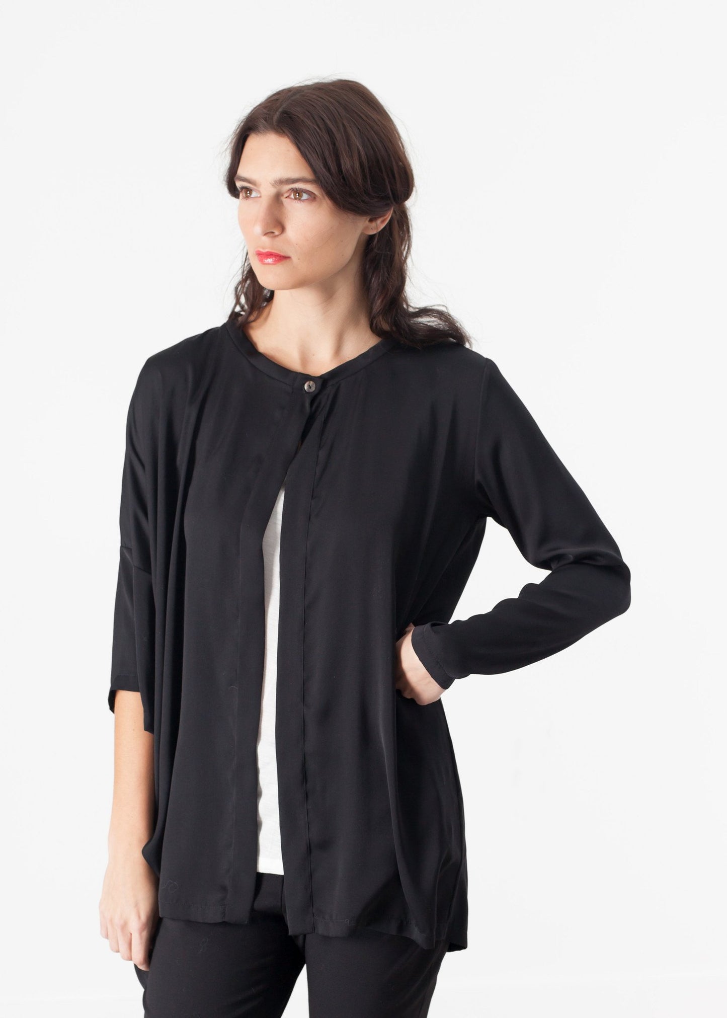 Unbalanced Cardigan in Black Maria Calderara