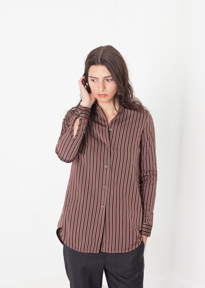 Sheen Button-Up in Red/Tan Hache