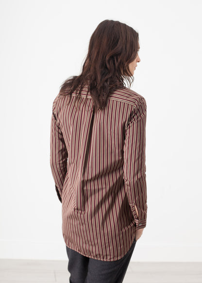 Sheen Button-Up in Red/Tan Hache