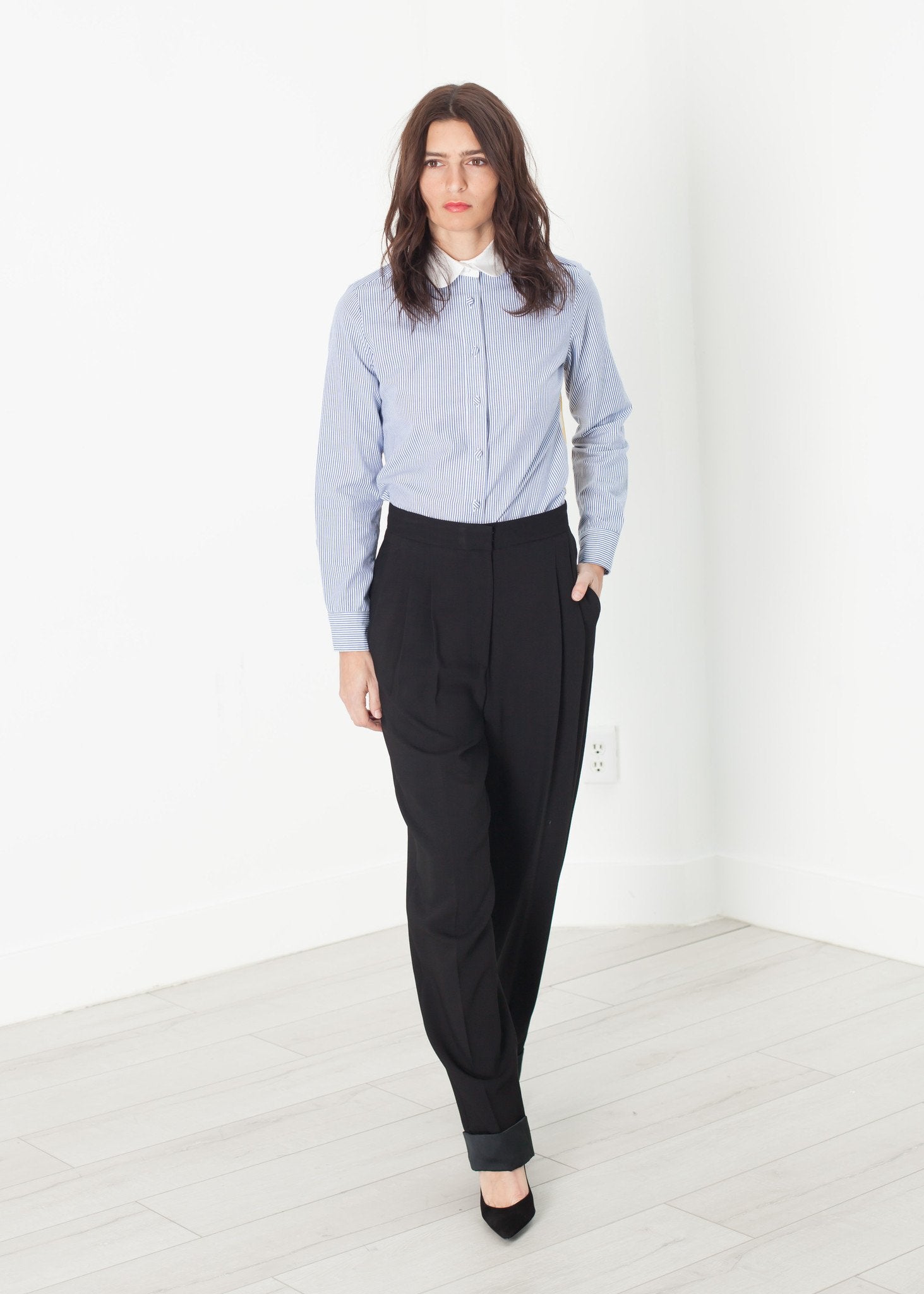 Longsleeve Blouse in Blue Stripe Harvey Faircloth