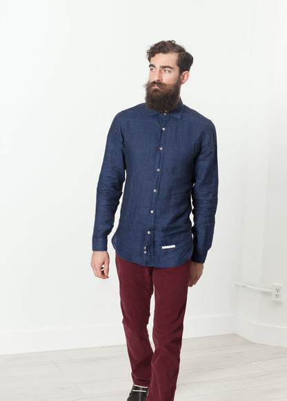 Button Up Shirt in Navy Drumohr