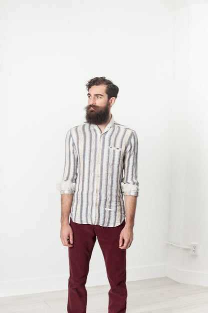 Linen Western Shirt in Beige/Blue DNL
