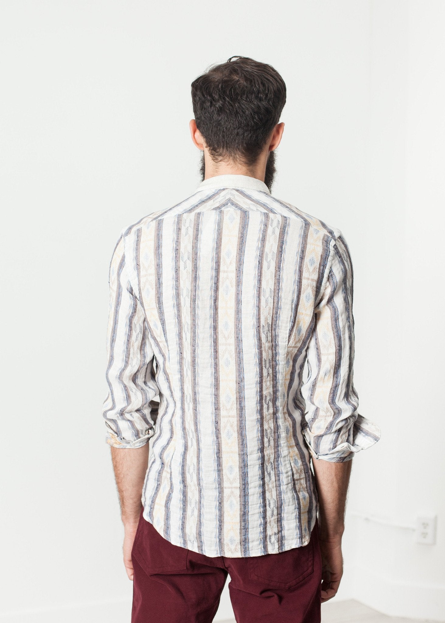 Linen Western Shirt in Beige/Blue DNL