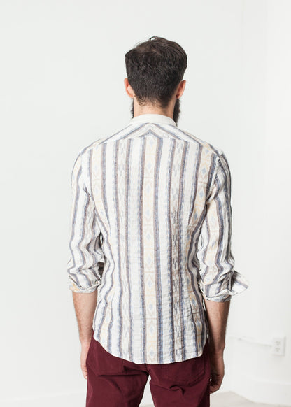 Linen Western Shirt in Beige/Blue DNL