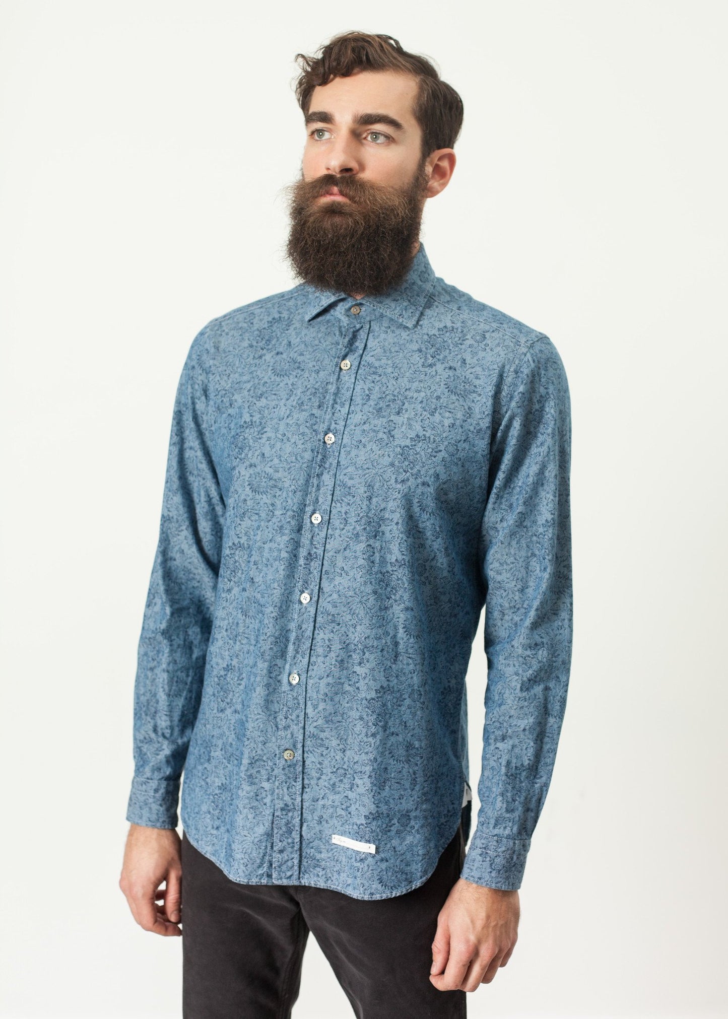 Floral Button-Up in Blue Drumohr