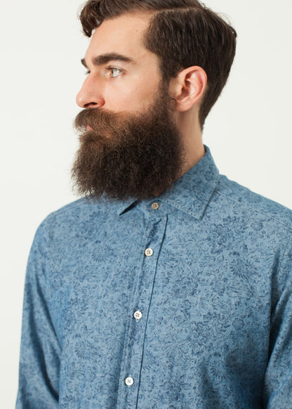Floral Button-Up in Blue Drumohr