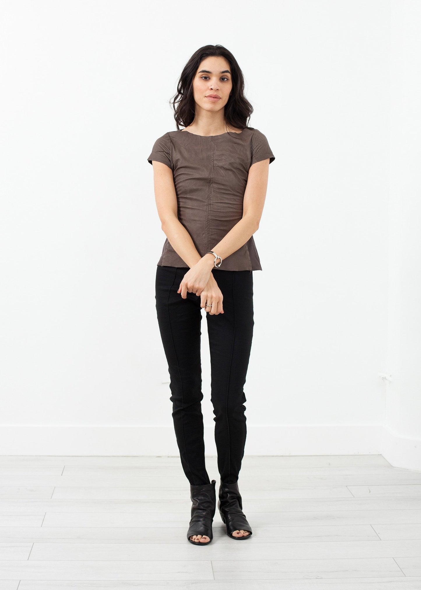 short sleeve button up Hazel Brown