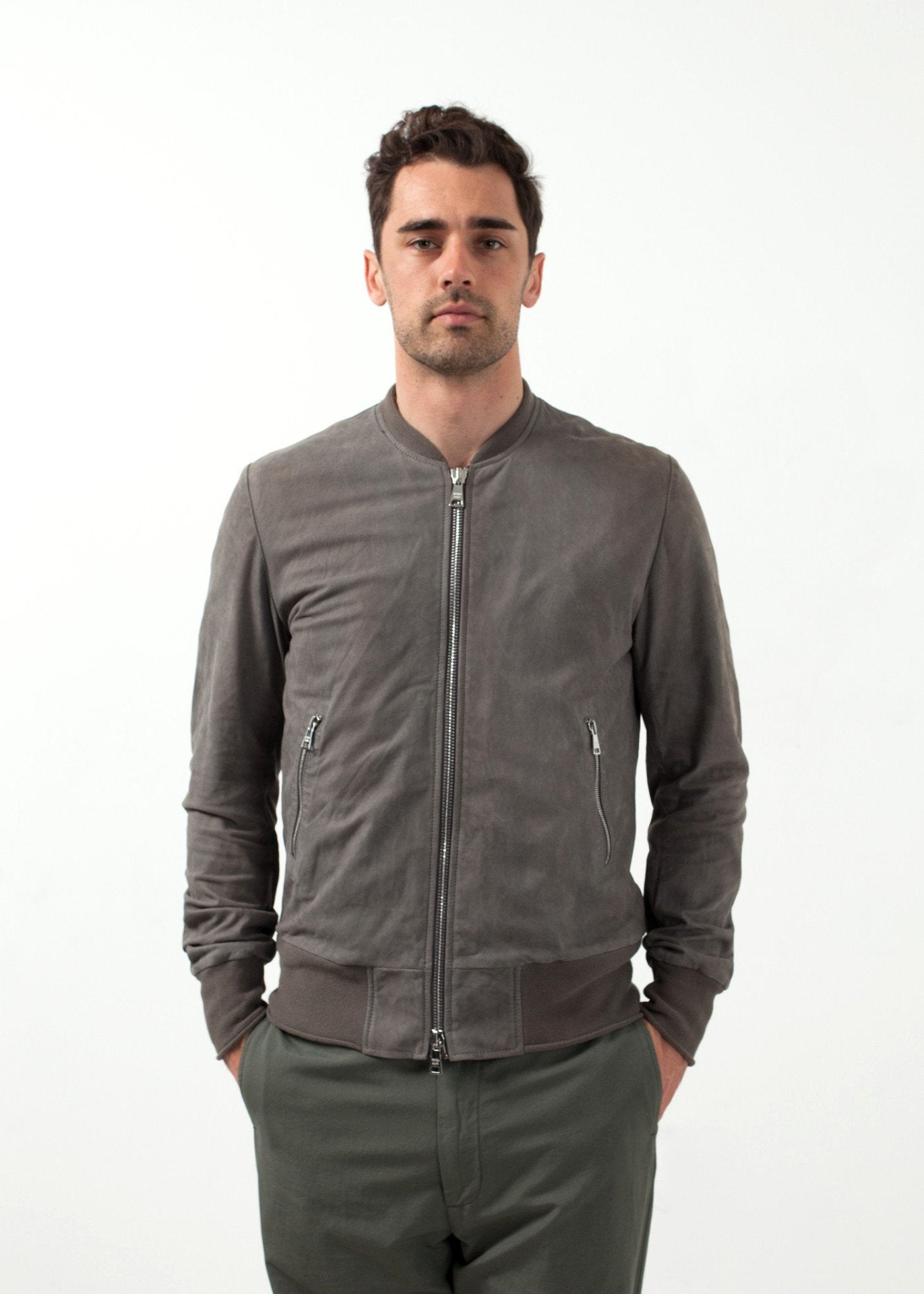 Leather Bomber Jacket in Dust Giorgio Brato