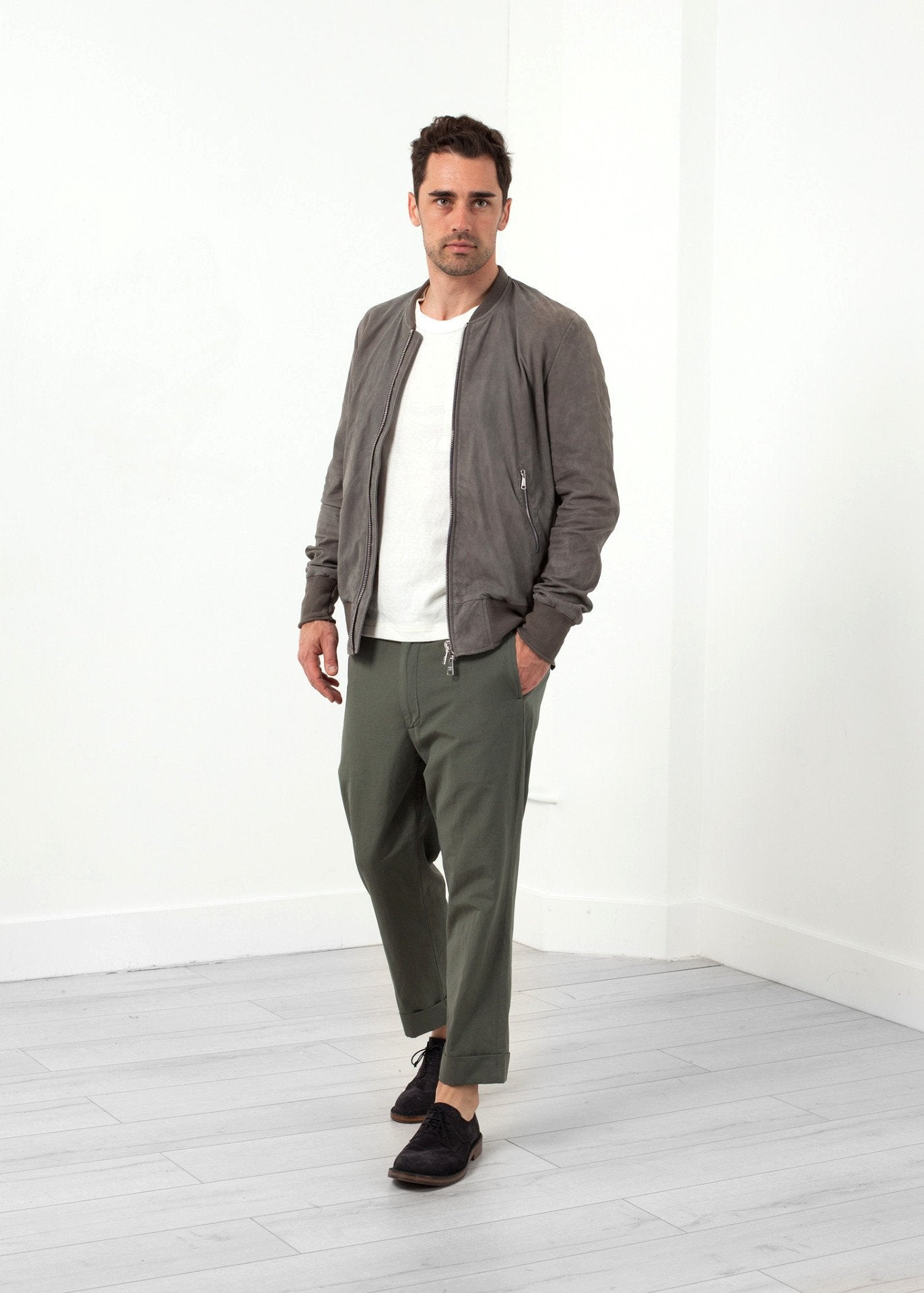 Leather Bomber Jacket in Dust Giorgio Brato