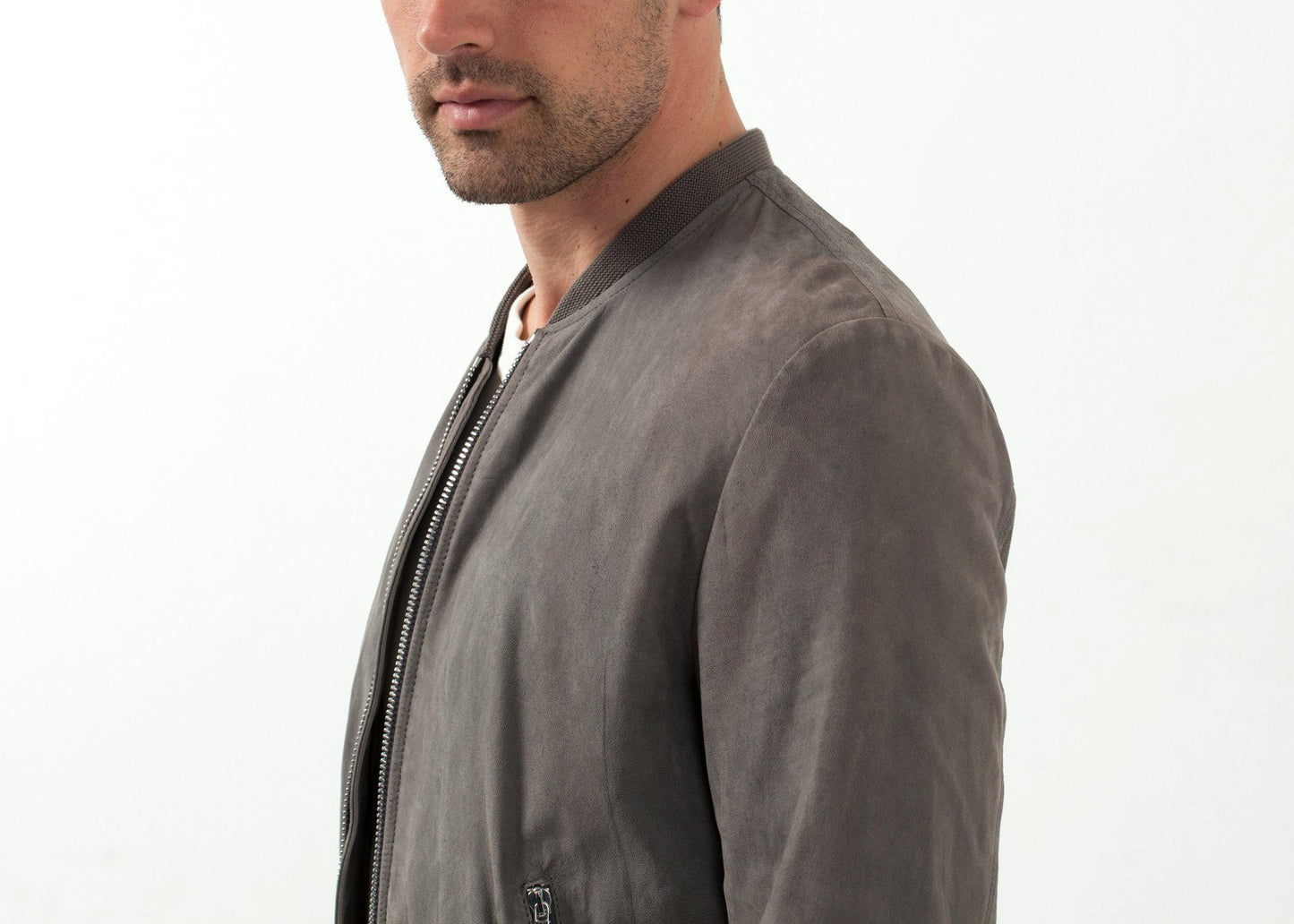 Leather Bomber Jacket in Dust Giorgio Brato