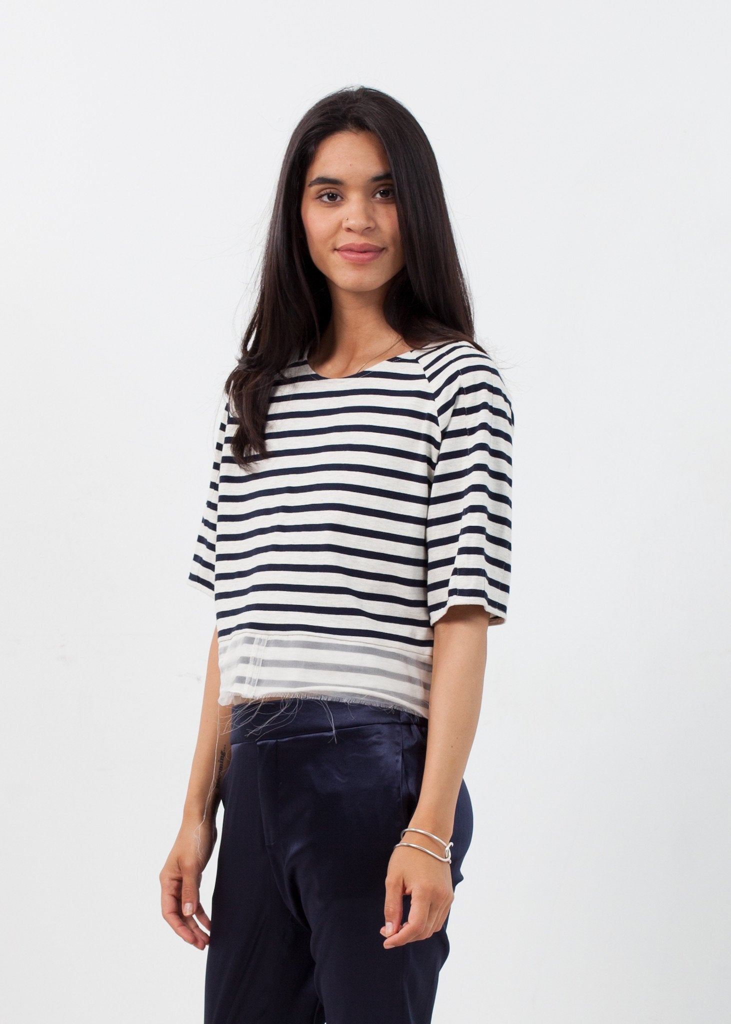 Sleeve Top in Navy Stripe Harvey Faircloth