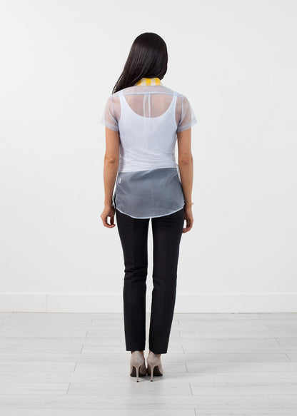 Sheer Button-Up Blouse in Pale Blue Harvey Faircloth