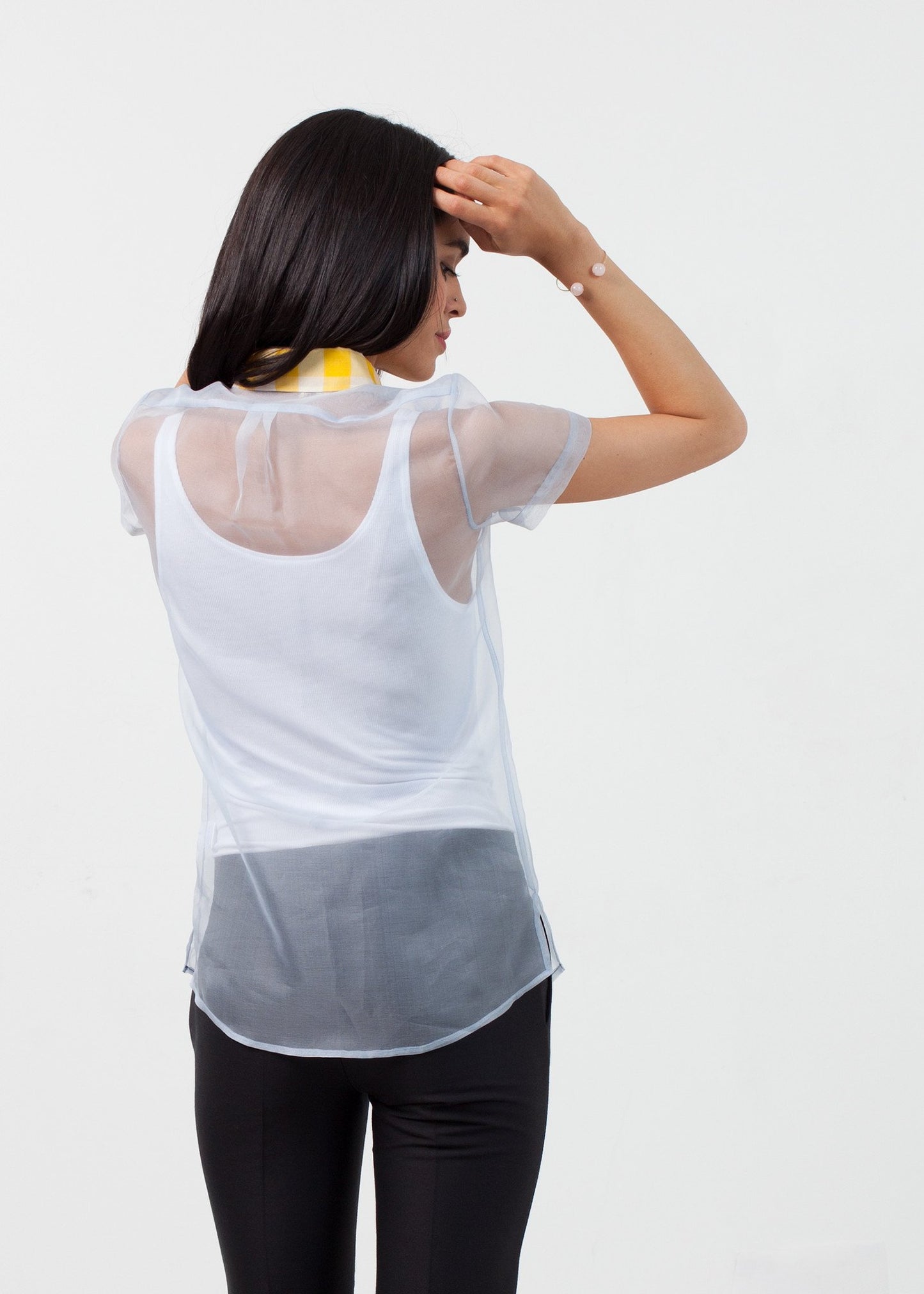 Sheer Button-Up Blouse in Pale Blue Harvey Faircloth