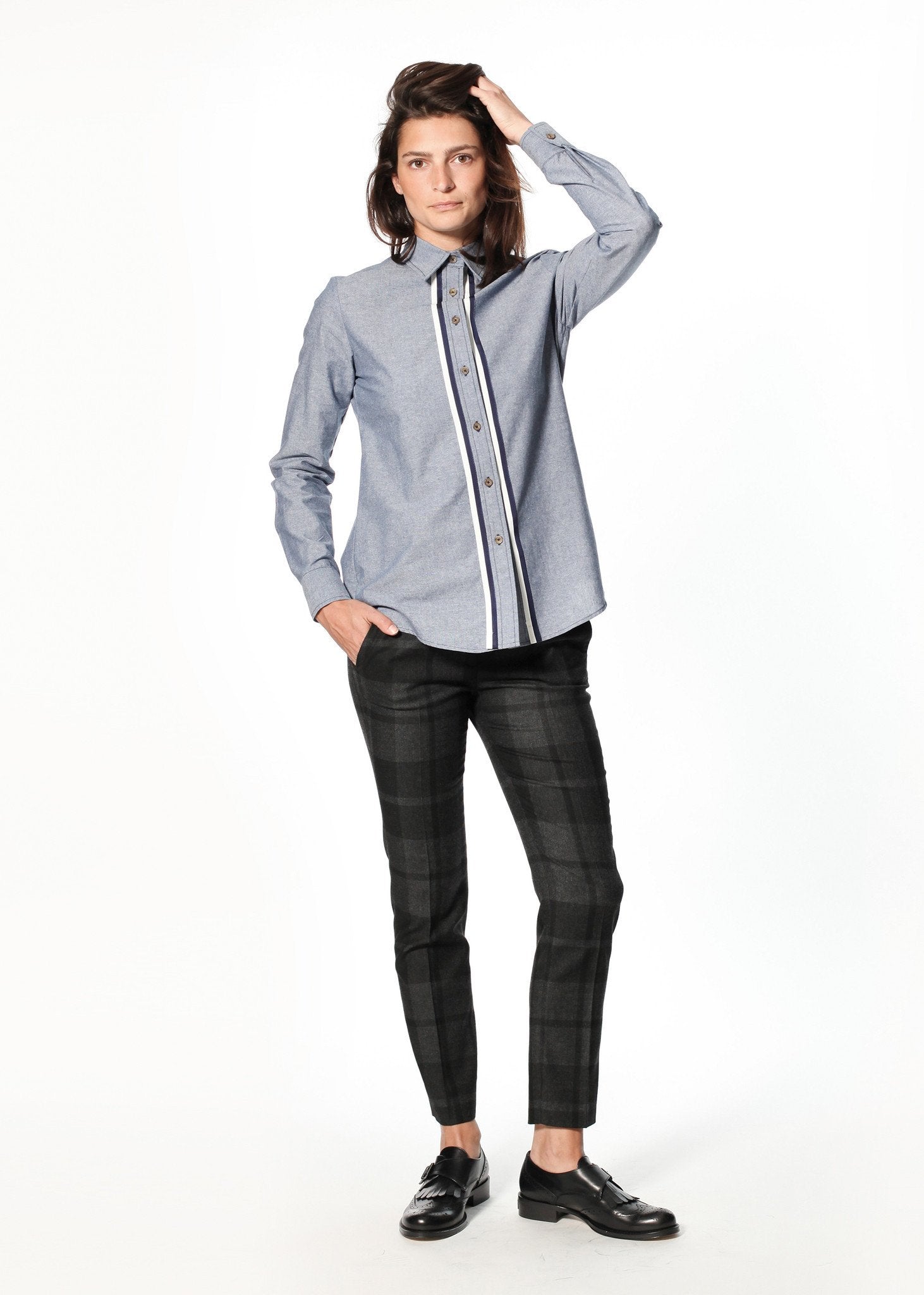 Chambray Boyfriend Shirt in Blue Harvey Faircloth