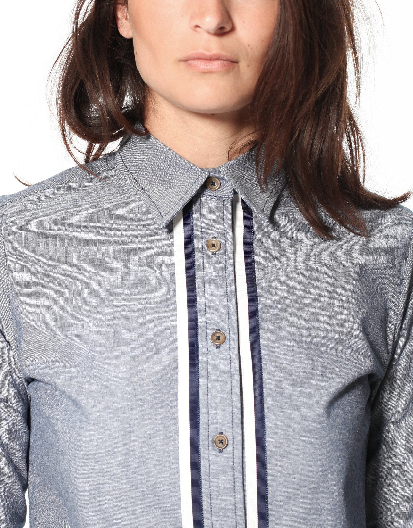 Chambray Boyfriend Shirt in Blue Harvey Faircloth