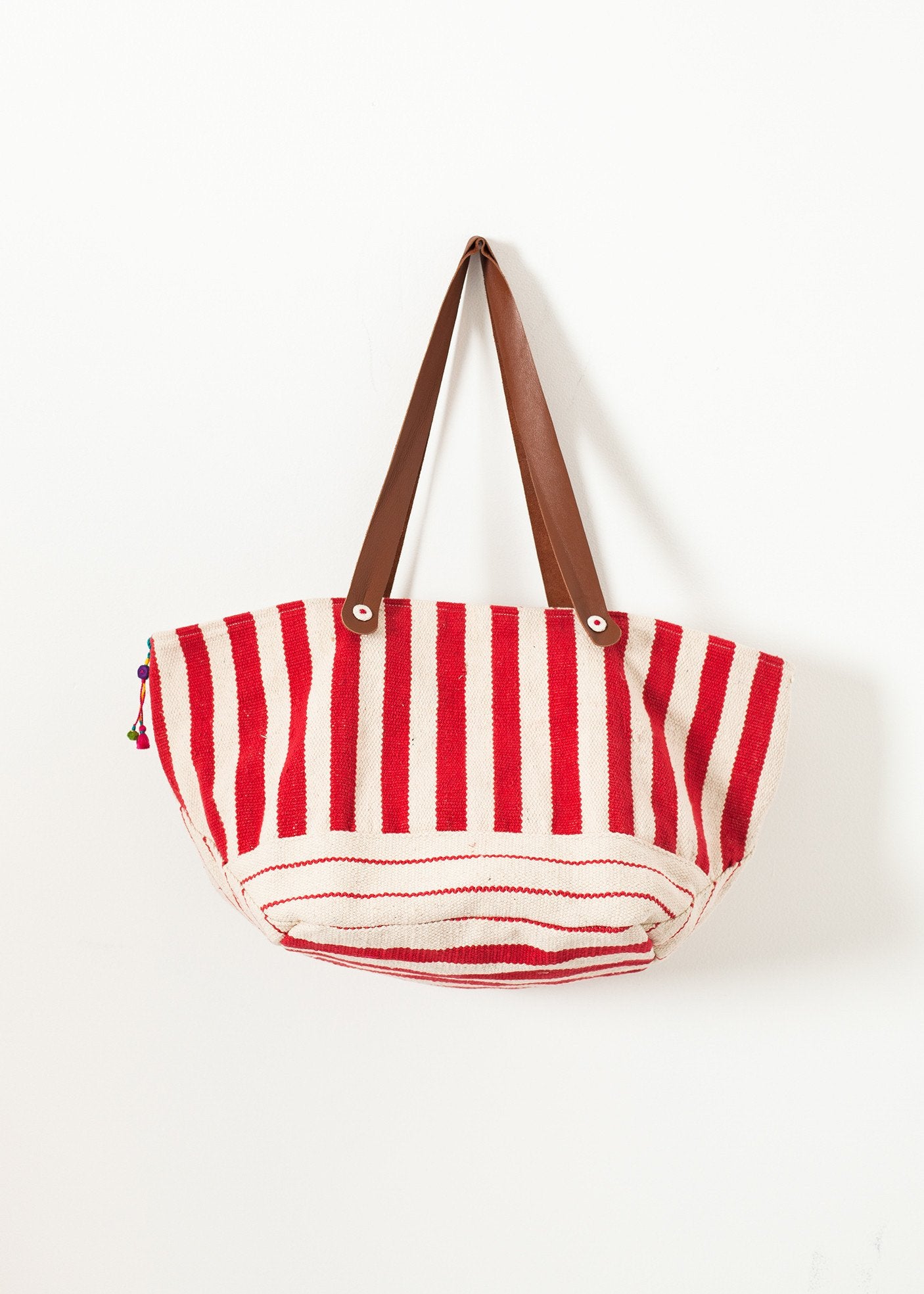 Woven Oversized Tote in Red Stripe Pero