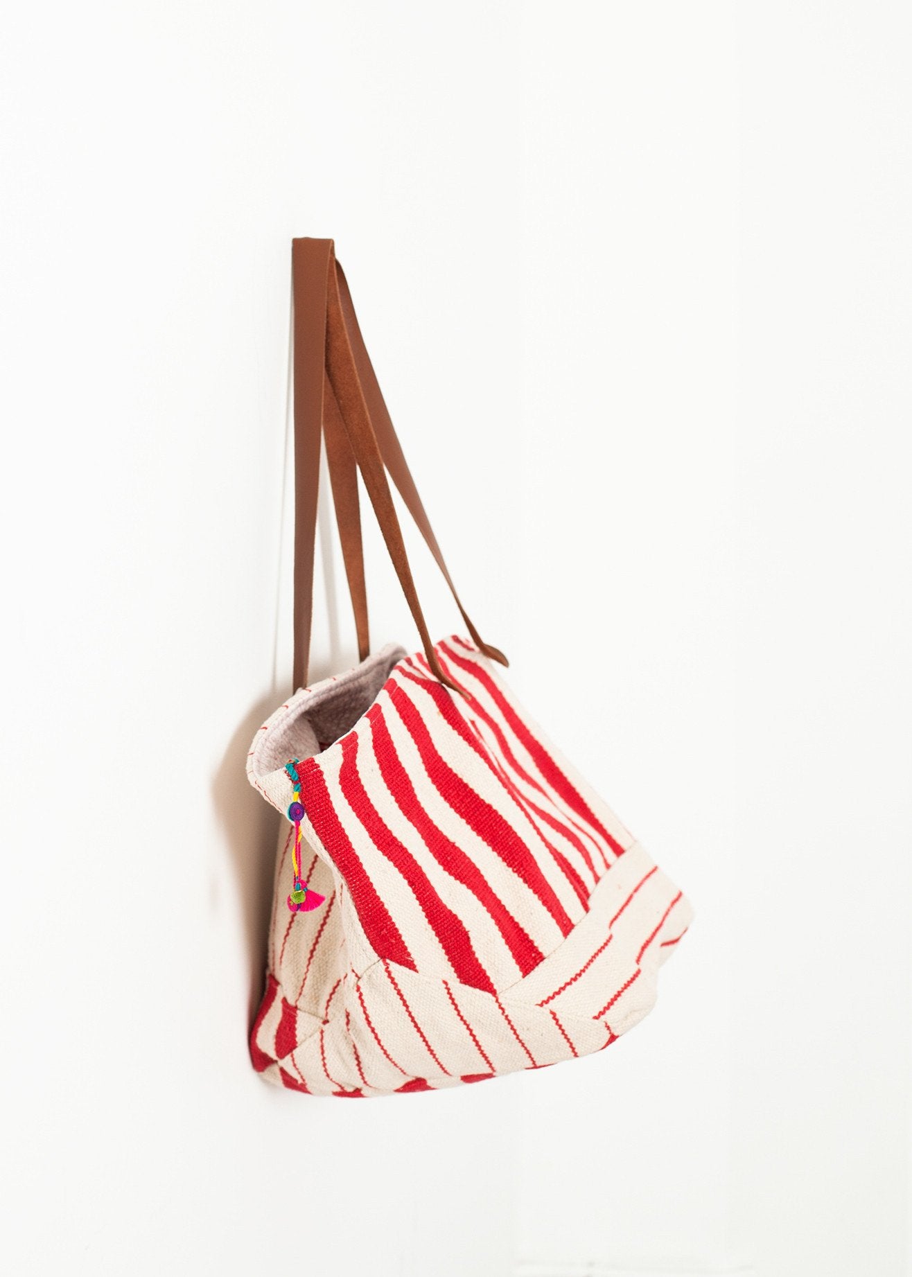 Woven Oversized Tote in Red Stripe Pero